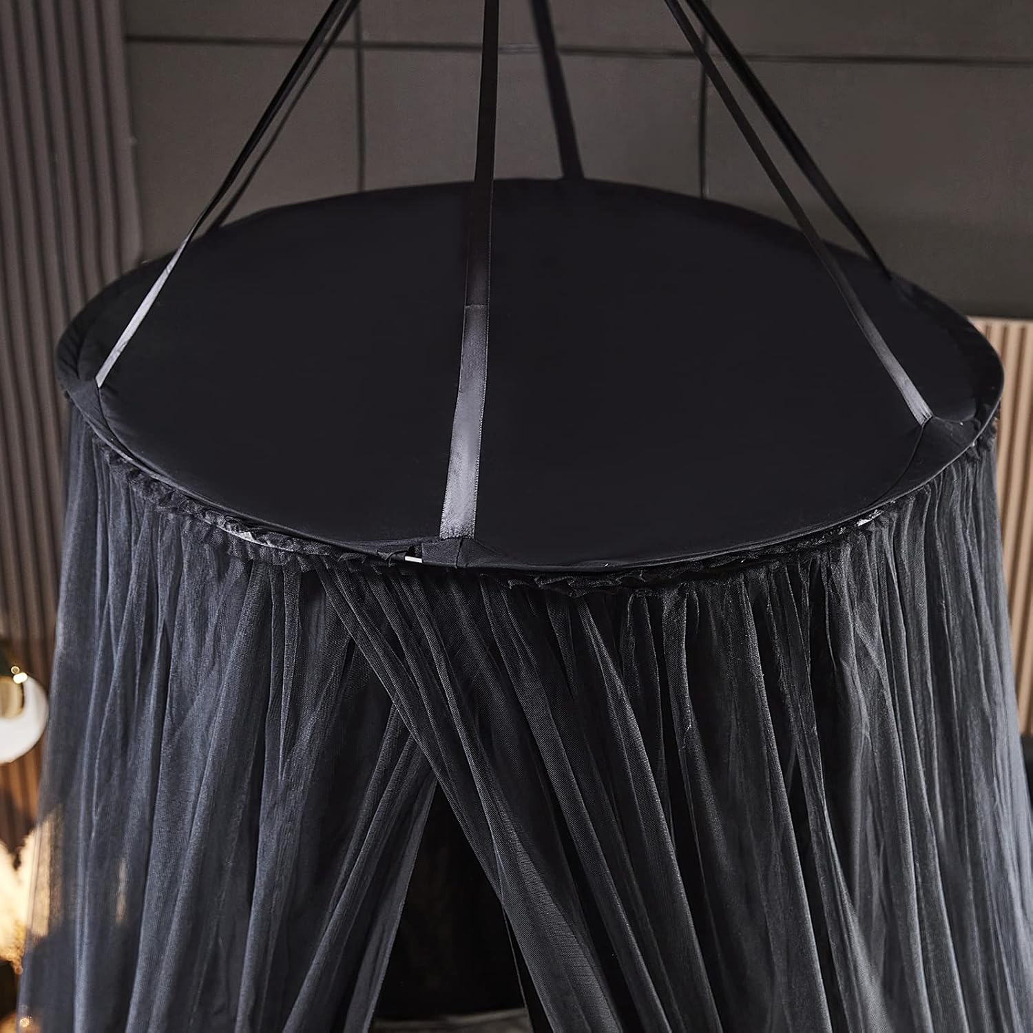 Kertnic Luxurious Bed Canopy for Girls & Adults - Double Layer Princess Canopy with Lace, Round Dome Mosquito Netting for Queen/King Bed Tent (Black) Dormly