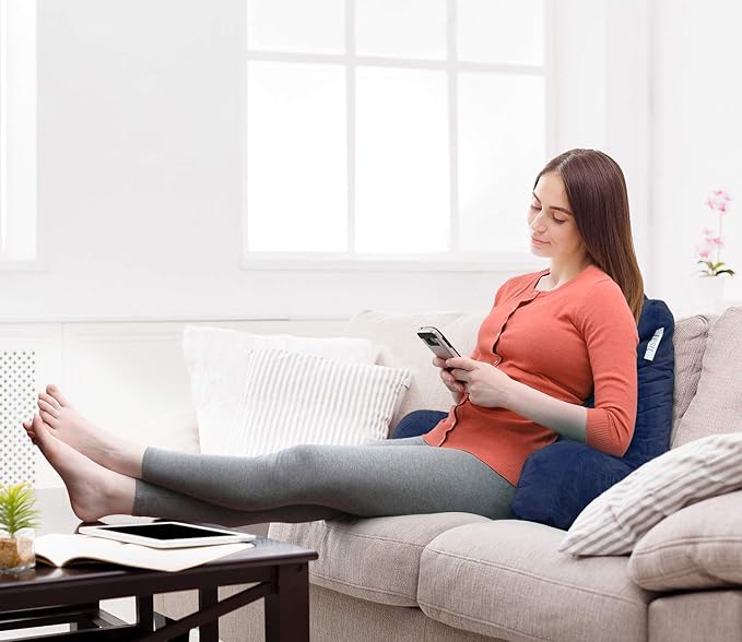 Nestl Reading Pillow with Shredded Memory Foam, Designed for Sitting Up in Bed and Couch, Back and Arms Adjustable Support for Adult & Teens Backrest Pillows for Reading, with Washable Cover Navy Blue