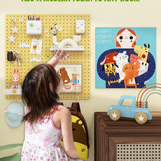 Metal Pegboard Combination Kit — 4 Carbon Steel Pegboards with 26 Accessories, Pegboard Wall Organizer for Home, Office, Study Room, Kitchen, Garage & Craft Room — 24″ × 24″ Yellow Peg Board