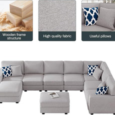 Legend Vansen Modular Sectional Sofa U Shaped Couch with Ottoman Modern Reversible Corner Sectional Couch for Living Room (Light Grey, U Shaped Sofa-5)