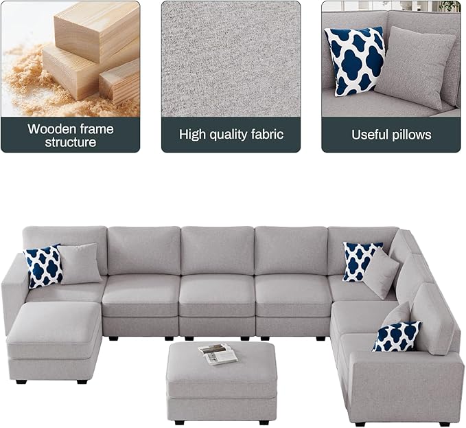 Legend Vansen Modular Sectional Sofa U Shaped Couch with Ottoman Modern Reversible Corner Sectional Couch for Living Room (Light Grey, U Shaped Sofa-5)