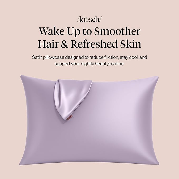 Kitsch Satin Pillowcase with Zipper for Hair & Skin, Softer Than Silk Pillow Cases Queen, Wrinkle-Free, Smooth and Cooling Satin Pillow Covers, Standard Size 19"x26" - Lavender
