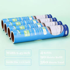 9.45 inch Lint Roller Refills for Large Long Handle Lint Rollers for Carpet 9.45'' Extra Sticky Floor Lint Roller 4 Pack of Refills Only, 90 Sheets per Refill, 360 Sheets Total