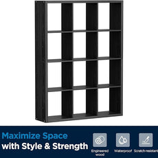 12-Cube Storage Organizer, Wooden Cube Shelf Bookcase with Reinforced Thick Shelves, Heavy-Duty 36.93
