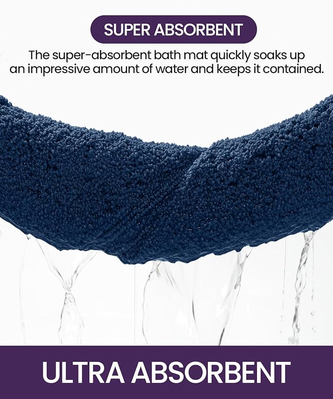 DEXI Bathroom Rug 43x24, Non Slip Washable Bath Mat for Shower Floor, Extra Large Absorbent Soft Bathmat with Rubber Backing, Quick Dry Microfiber Carpet, Navy