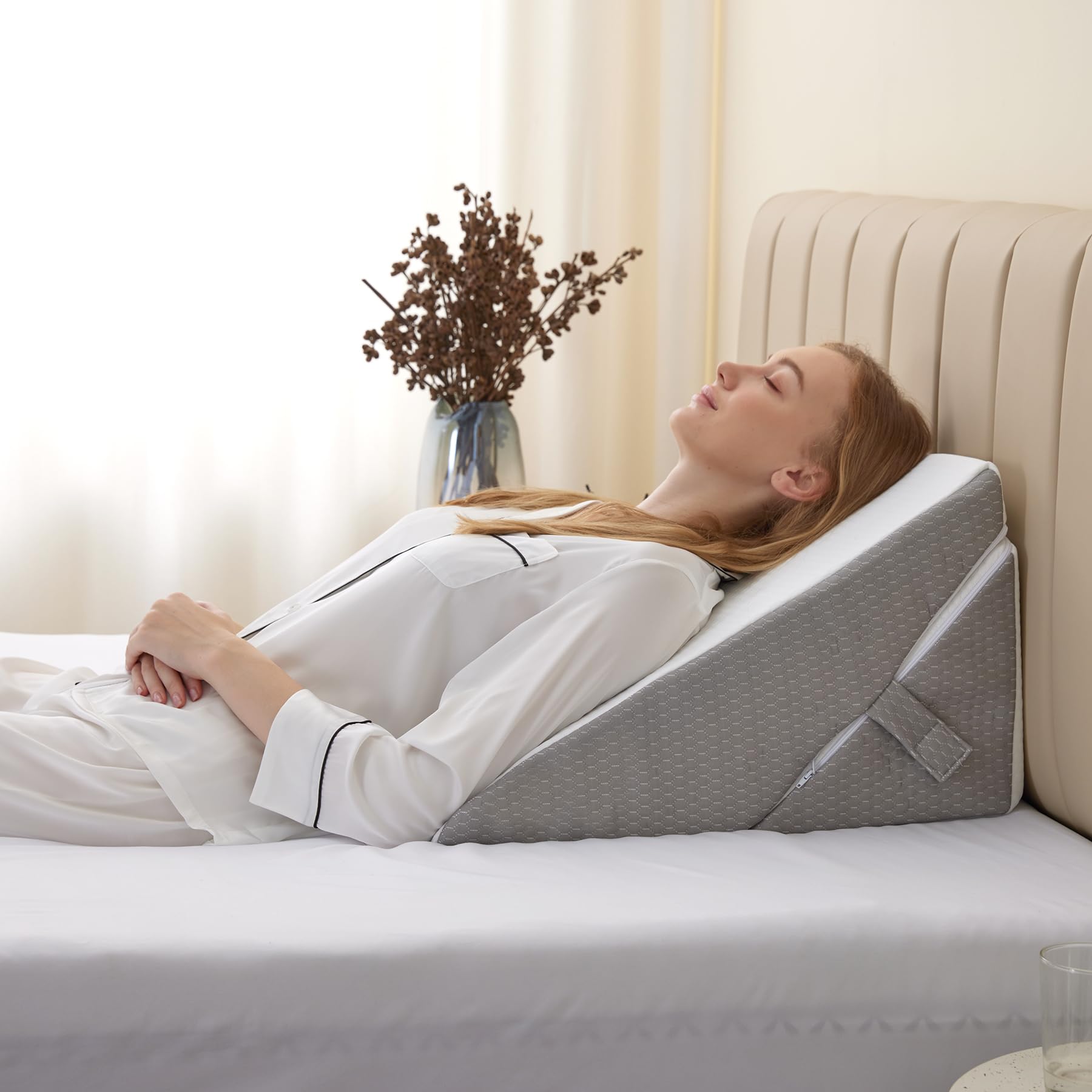 Bedluxe Wedge Pillow Headboard, 3PCS Orthopedic Bed Wedge Pillows Set for After Surgery, Adjustable Pillow Wedge for Acid Reflux&Back Pain Relief, Sleeping, Back Pillow for Bed Sitting Up, White/Grey Dormly