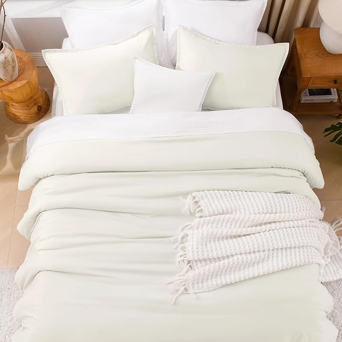 Litanika Comforter Set, Lightweight Solid Bedding Comforter Set, Fluffy Down Alternative Bed Set, Cream, Queen