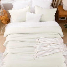 Litanika Comforter Set, Lightweight Solid Bedding Comforter Set, Fluffy Down Alternative Bed Set, Cream, Oversized Queen
