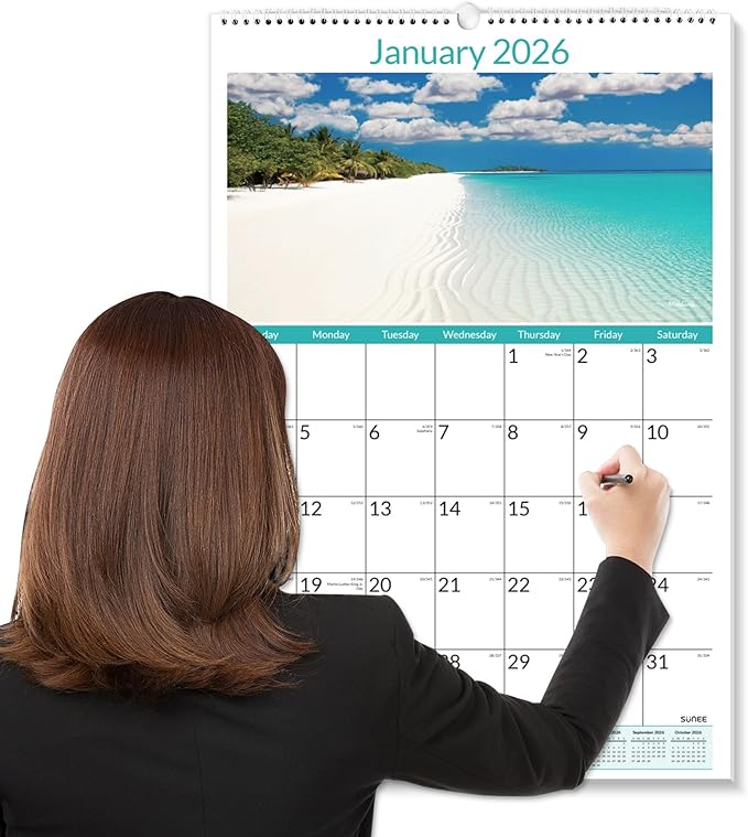 SUNEE 2026 Wall Calendar Large 22.75"x15.5", 21 Month from October 2025 to June 2027, Vertical Extra Large Monthly Calendar 2026-2027 for Wall, Beaches