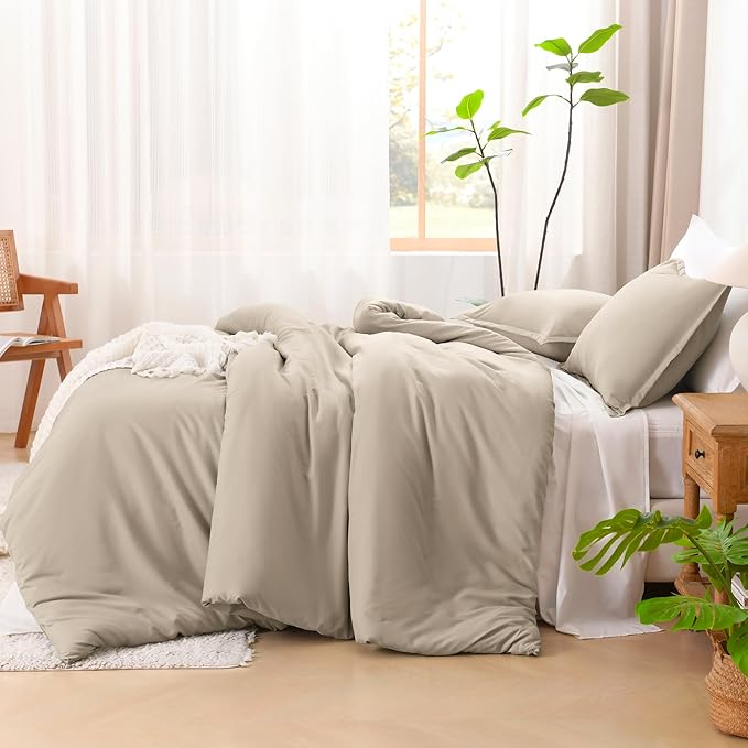 Litanika Comforter Set, Lightweight Solid Bedding Comforter Set, Fluffy Down Alternative Bed Set, Khaki, California King