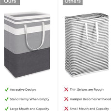 HomeHacks 2 Pack Large Laundry Baskets, Waterproof, Freestanding Laundry Hampers, Collapsible Clothes Hamper with Reinforced Handles in Laundry Room, College Dorm, Bathroom, Bedroom (Grey, 75Lx2)