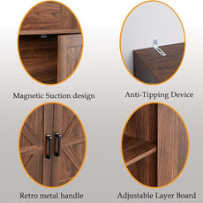 70in Tall Bookshelf 6 Tier Bookcase with Barn Doors and Adjustable Shelf, Brown Farmhouse Book Shelves with Storage Cabinet,Wood Floor Standing Display Bookshelve for Bedroom,Living Room,Kitchen