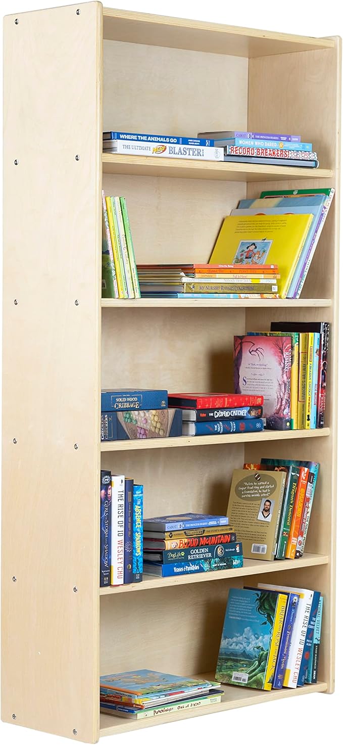Classic Birch Book Shelf, Wooden Wall Organizer for Books, Toys, Office, and Kids Supplies, Natural (5 Tier - 60")