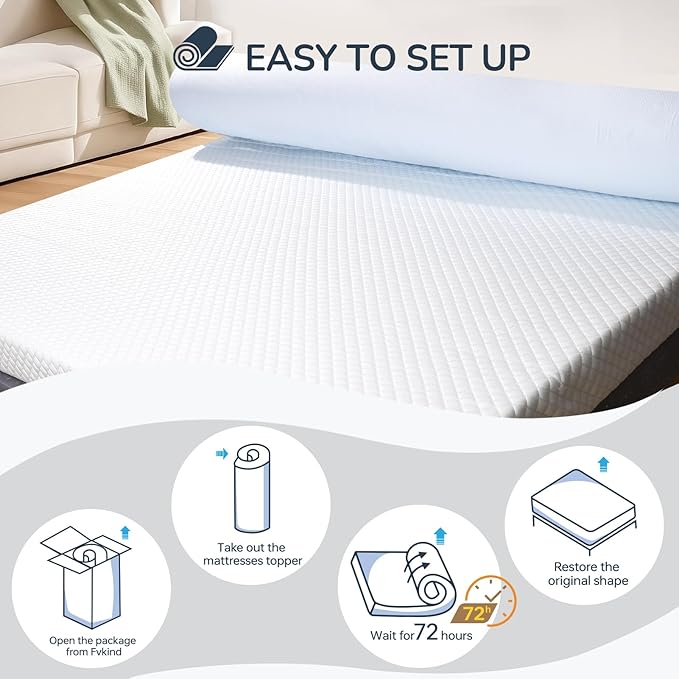 Full Size 3 Inch Gel Memory Foam Mattress Topper, Pressure-Relieving Cooling Mattress Topper for Better Sleep, High Density Foam with Removable Cover for Dorm and Bedroom