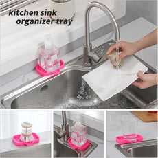 Silicone Bathroom Soap Dishes with Drain Spout-Bathroom and Kitchen Sink Organizer,Sponge Holder,Dish Soap Tray,Perfect for Dispenser,Scrubber,Bottle,Cup on Sink or Counter-Rose 4.9
