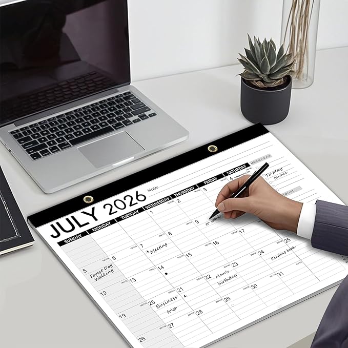 Desk Calendar 2026, Anti Ink Bleed, Transparent Cover, 2026 Desk Calendars 18 Months with Stickers, 17" x 12" Large Desktop Calendar 2026-2027 for Family, Office, Student, Teacher Supplies- Simple