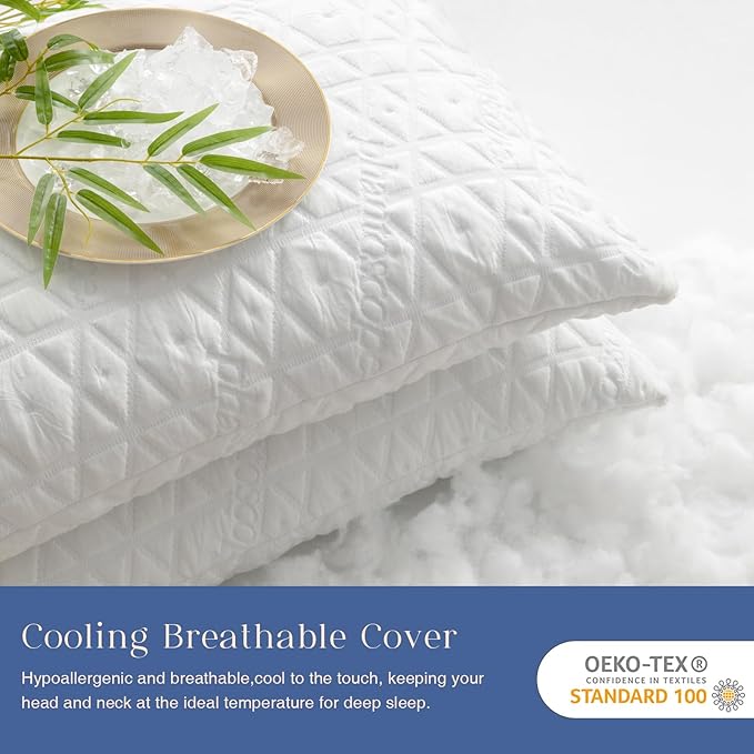 Phantoscope Memory Foam Pillows for Sleeping, Shredded Memory Foam Cooling Pillows Queen Size 2 Pack - Adjustable Bed Pillows for Hot Sleepers, Firm Pillow for Neck Shoulder Pain, Queen