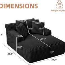 Oversized Chaise Lounge Chair Indoor Corduroy Sofa Bed with Throw Pillows Recliner Chair Comfy Large Deep Seat Sofa Couch for Living Room, Bedroom, Apartment (Black)