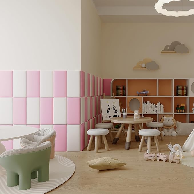 3D Anti-Collision Wall Padding for Kids Self-Adhesive 10PCS Pink headboard Panels for Wall Peel and Stick headboard