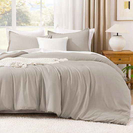 Litanika Comforter Set, Lightweight Solid Bedding Comforter Set, Fluffy Down Alternative Bed Set, Deep Linen, Full