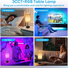 Unicozin 17Inch Table Lamp, 3 CCT 3000K/4500K/6500K & RGB Color Changing, Stepless Dimmable Bedside Lamp for Reading, Ambience Nightstand Light for Home Decor Party, Cream Shade