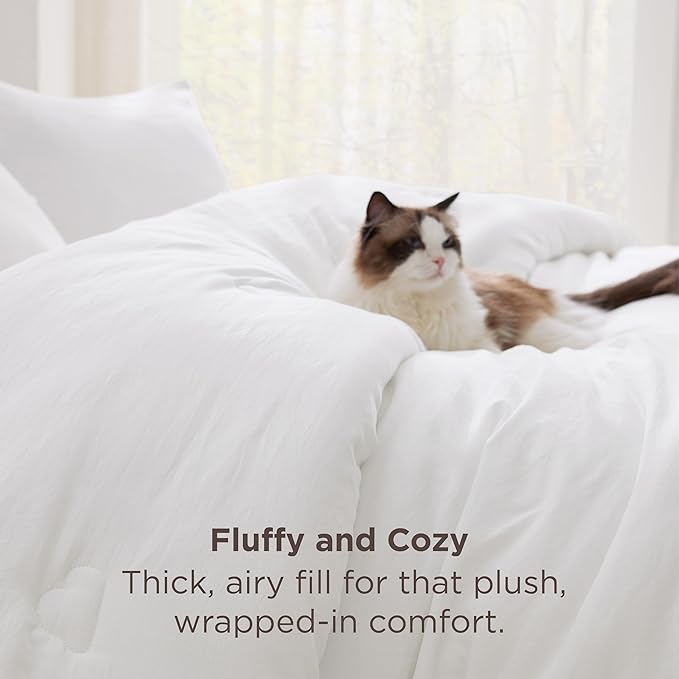 Bedsure King Size Comforter Set White, Soft Prewashed King Bedding, Quilted Comforter with Cloud Design, Down Alternative Comforter for All Seasons, 3 Pieces Bed Set with 2 Pillow Shams