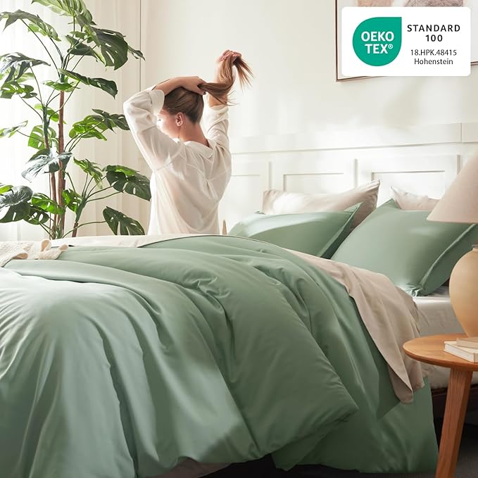 Litanika Comforter Set, Lightweight Solid Bedding Comforter Set, Fluffy Down Alternative Bed Set, Sage Green, Super King Plus