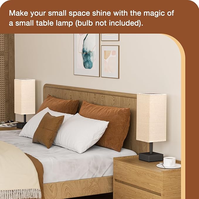 aooshine Linen Black Small Table Lamp - Bedside Lamp for Bedroom, Minimalist Nightstand Lamp with Silver Base, Desk Lamp for Kids Room Dorm