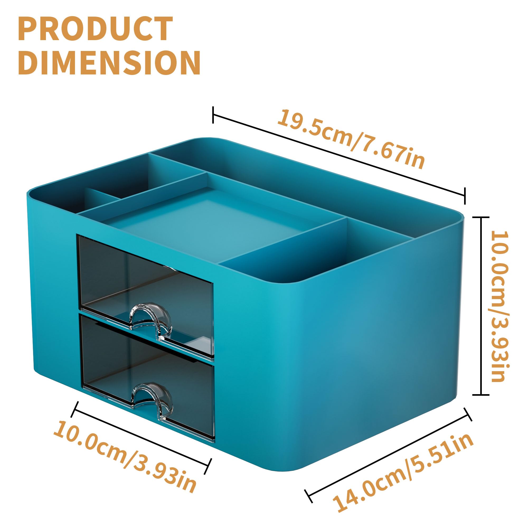 Marbrasse Pen Organizer with 2 Drawer, Multi-Functional Pencil Holder for Desk, Desk Organizers and Accessories with 5 Compartments + Drawer for Office Art Supplies (Blue) Dormly
