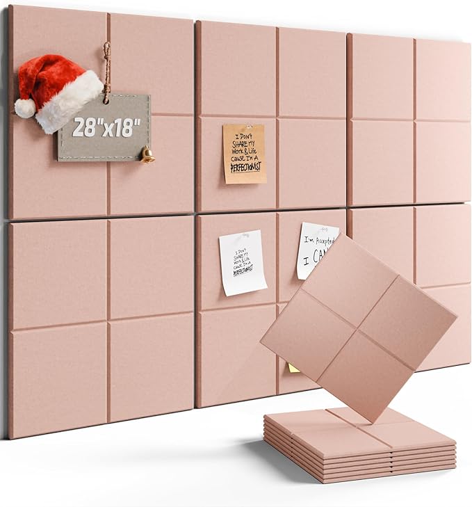 Felt Bulletin Board Tiles -28"x18" Cork Board Alternative for Office Decor, Push Pin Board Wall Organizer 6-Pack-Pink