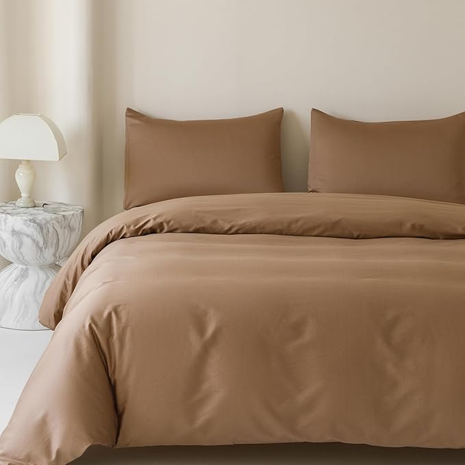 HeimenAogo Egyptian Cotton Duvet Cover King Size Sateen Weave, Silky Soft and Breathable Bedding Set with Zipper Closure, Long Staple Cotton Bed Linen Brown 3Pcs (104"×90")