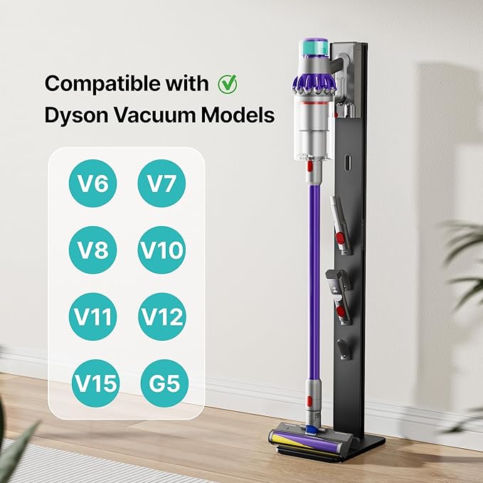 Vacuum Cleaner Stand, Compatible with Cordless Vacuums Dyson Gen5 V15 V12 V11 V10 V9 V8 V7 V6, Floor Vacuum Accessory Holder with 4 Hooks, Metal Storage Bracket Organizer, Black