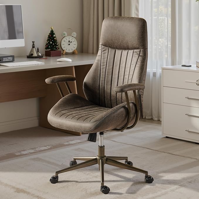 Home Office Desk Chair, Mid-Century Modern Office Chair with Adjustable Lumbar Support, Adjustable Height Executive Task Chair with 360 Rolling Swivel for Meeting Study Room(High Back, Grey)