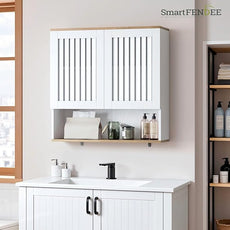 Bathroom Cabinet with Louvered Door, White Wall Mounted Cabinet with Adjustable Shelf for Bathroom, Laundry Room, Above Toilet Organizer