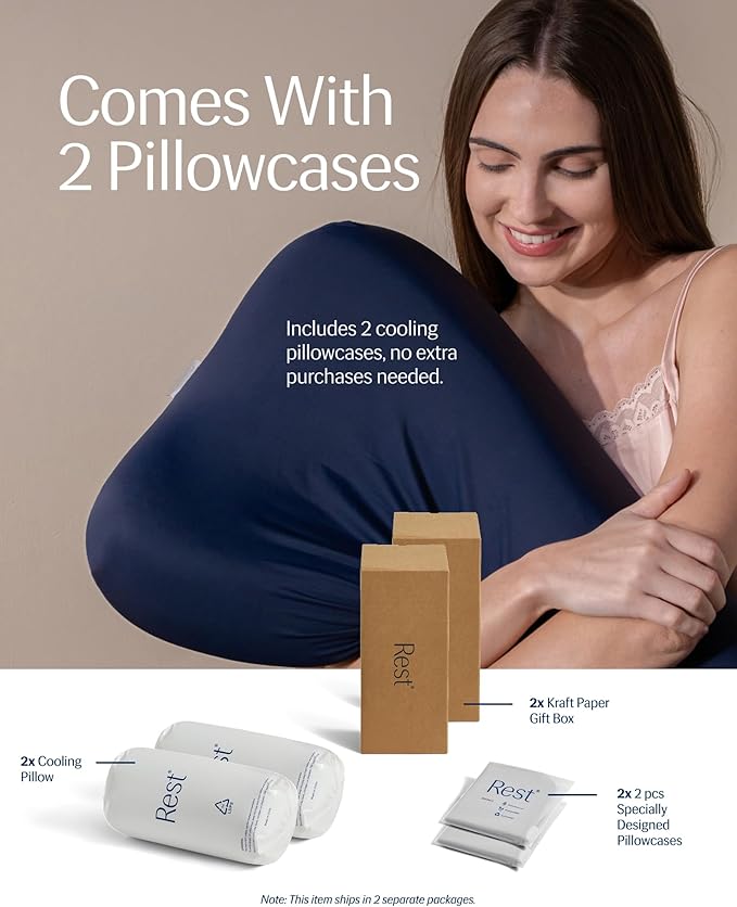 REST® Evercool® Cooling Pillow, Set of 2, Instant Cool-to-Touch Shell Fabric & Breathable Silicone Sponge Core for All-Night Temperature Regulation & Ergonomic Support, Low Height, Arctic White