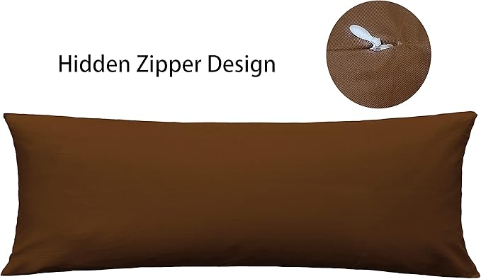 iMaylex Soft 100% Egyptian Cotton Zipper Pillow Case, Cozy and Lightweight Pillowcase, Easy Care, Coffee, Body, 20" x 54"