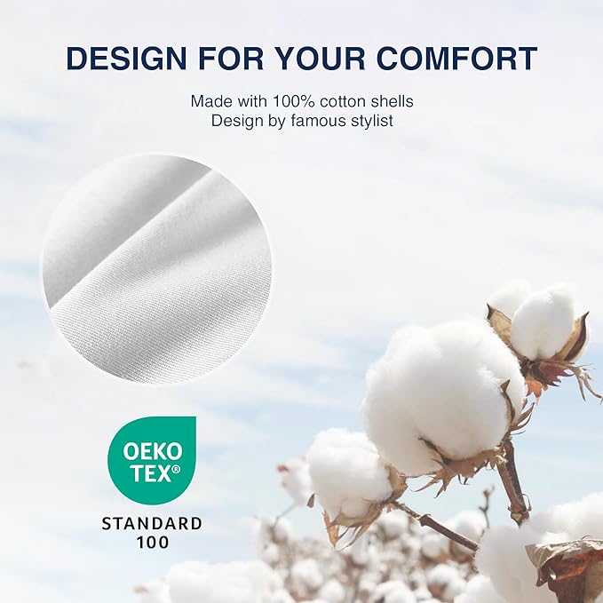 UNIKOME White Goose Down Feather Pillows - 100% Cotton Cover - Queen Size Pillow Set of 2, Made in Japan Pillow for Sleeping
