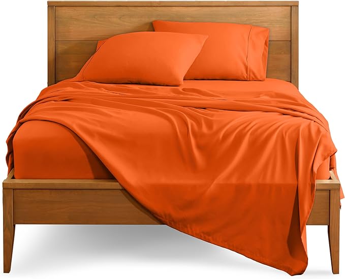 Bare Home Twin XL Sheet Set - College Dorm Size - Luxury 1800 Ultra-Soft Microfiber Twin Extra Long Bed Sheets - Deep Pockets - Easy Fit - Extra Soft - 3 Piece Set - Bed Sheets (Twin XL, Orange) BareHome
