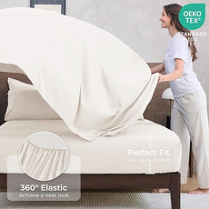 HEVUMYI Ivory Twin Comforter Set - 5-Piece All Season Bed in a Bag Twin, Ultra Soft Bedding Set with Comforter, Flat Sheet, Fitted Sheet, Pillowcases, Pillow Shams