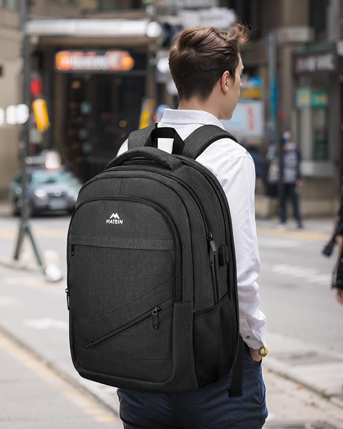 MATEIN 18.4 Inch Laptop Backpack 50 L, Extra Large Anti Theft Carryon Backpack TSA Approved, Work Business Bag with Multiple Compartments & Luggage Strap for Travel, Gifts for Men Women, Black