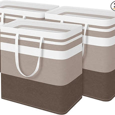 BlissTotes 3-Pack Laundry Basket, Freestanding＆Waterproof Laundry Hamper, Collapsible Tall Clothes Hamper with Easy Carry Handles for Clothes, Towels in the Family and Dorm,Gradient Khaki,100L