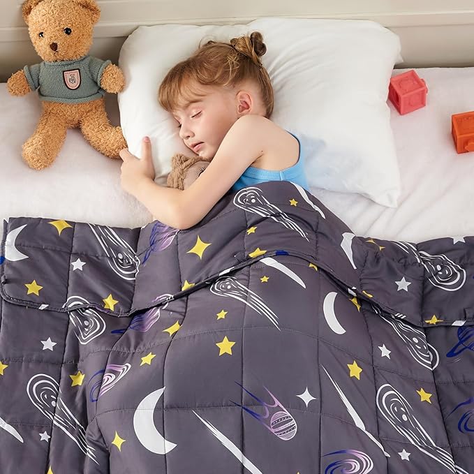 yescool Star Weighted Blanket 7 Pounds Cooling Weighted Lap Blanket, Galaxy Moon Heavy Blanket for Sleeping, Weighted Throw Blanket Gift for 60-80lbs, 40"x60"