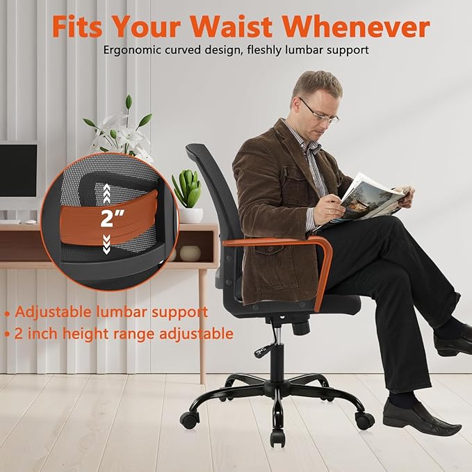 CLATINA Ergonomic Rolling Mesh Desk Chair with Executive Lumbar Support and Adjustable Swivel Design for Home Office Computer Black 6 Pack