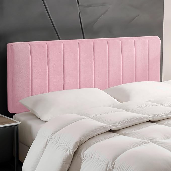 Hearth & Harbor Upholstered Full Headboard - Easy Assemble Channel Stitched Headboard Full Size - Wall Mounted Headboards with 3D Soundproof Wall Panels Peel & Stick Floating Headboards, Pink