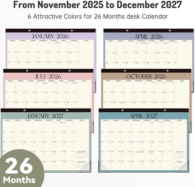 Forvencer Desk Calendar 2026, 26 Months Calendar Runs from November 2025 to December 2027, 17" x 12" Large 2026 Wall Calendar Monthly Planner with Plastic Cover for Home School Office