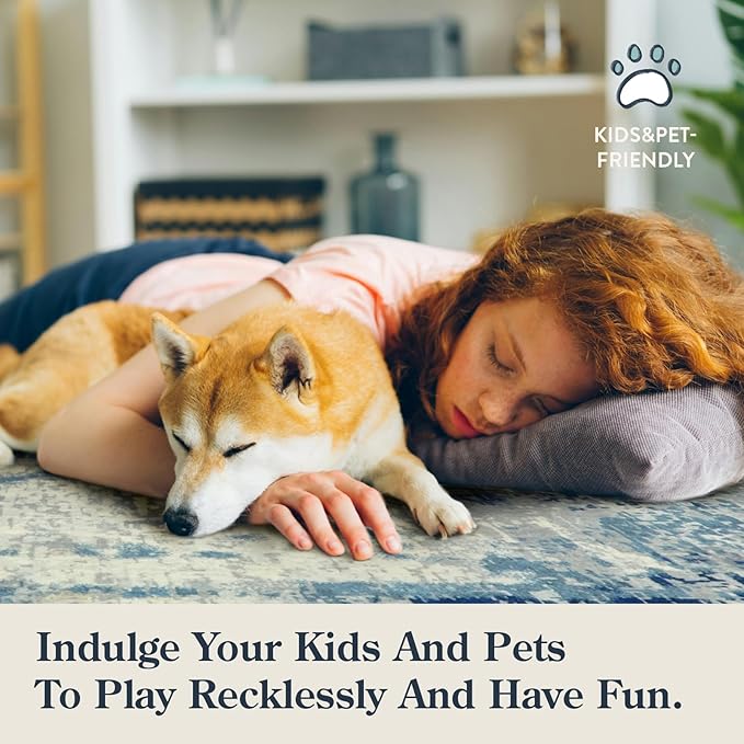 Lahome Modern Abstract Living Room Rug, Washable 8x10 Area Rugs for Bedroom Stain Resistant Non Slip, Large Blue Soft Indoor Carpet for Dining Room Table Apartment, Blue/Grey