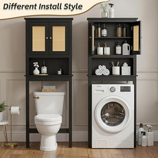 Over The Toilet Storage Cabinet, Behind Toilet Bathroom Organizer with Adjustable Shelves, Above Toilet Organizers with Barn Door, Space Saver for Restroom, Bathroom, Laundry