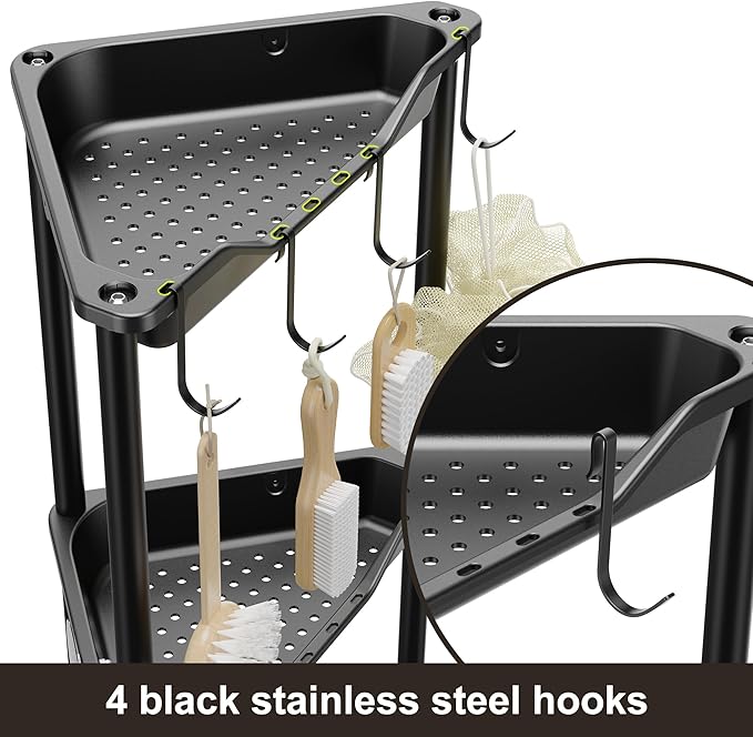 Orimade Rustproof 5 Tier Floor Standing Corner Shower Caddy Organizer, Plastic Metal Splicing Floor Corner Shelf Rack Stands for Bathroom, Black