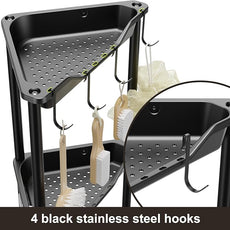 Orimade Rustproof 3 Tier Floor Standing Corner Shower Caddy Organizer, Plastic Metal Splicing Floor Corner Shelf Rack Stands for Bathroom, Black