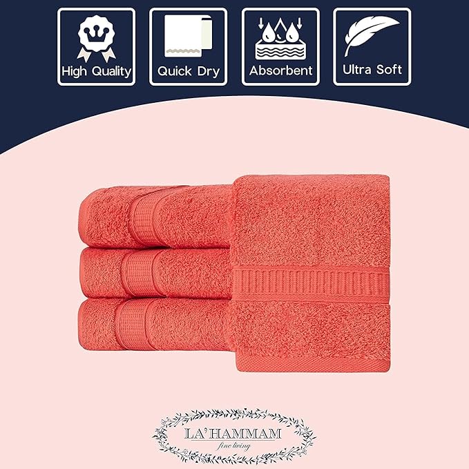 Personalized Towels, Hotel & Spa Quality, Super Soft, Highly Absorbent, Bathroom Towel Sets, 100% Turkish Genuine Cotton Monogrammed Towels 2 Piece Hand Towel Set for Face, Dorm, Gym & Spa, Coral